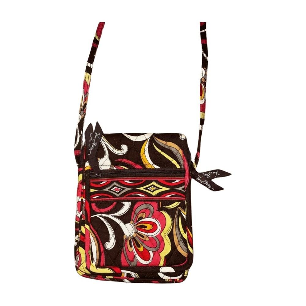 Vera Bradley Puccini Crossbody Bag Purse Hipster Zipper Strap Red Brown Yellow